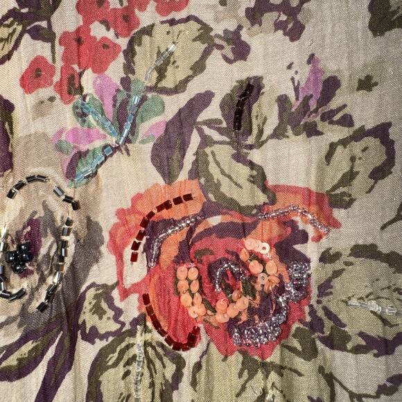 Aratta Silent Journey Hand-Beaded Floral Kimono Duster Topper Open Boho FLAWED - Picture 6 of 14